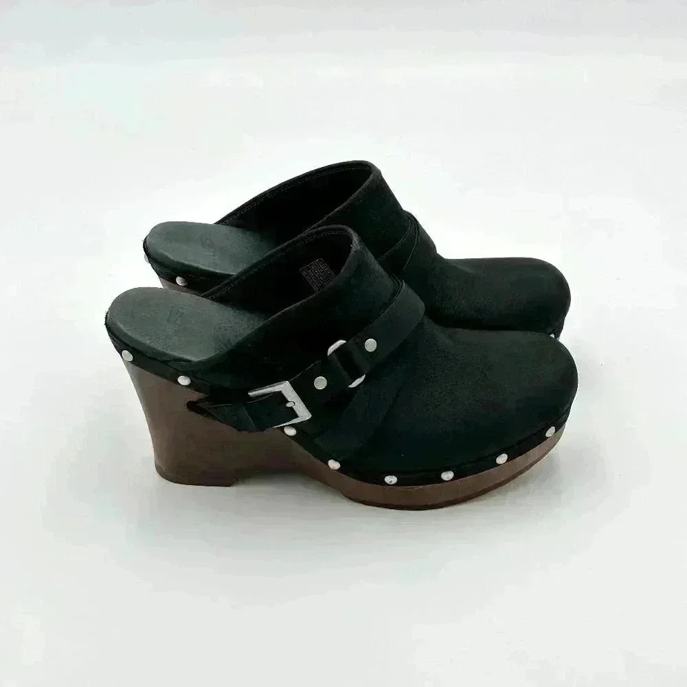 UGG Black Mules with Brown Wedge